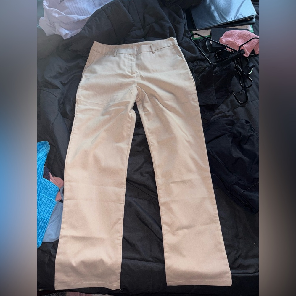 Beige Straight-Leg Pants